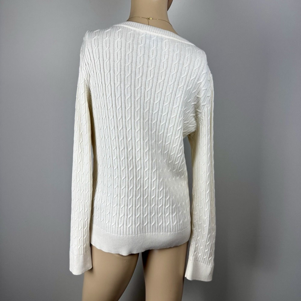 Talbots Petite Size Large 100%‎ Pima Cotton Sweater Ivory V-Neck Lightweight - Picture 6 of 16
